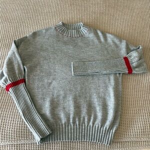 Men's Grey Crewneck Sweater with Red Trim